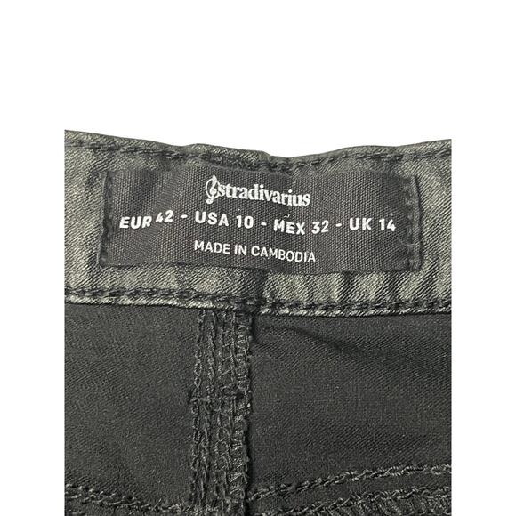 Stradivarius High Waist Coated Skinny Ankle Cropped Jeans Black size 10 - Picture 11 of 13